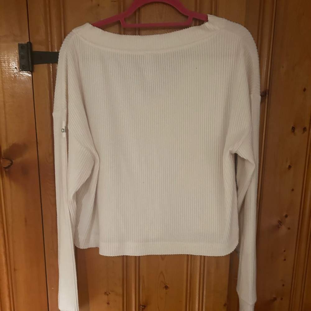 Alo-v neck ribbed long sleeve top, off white, size Large